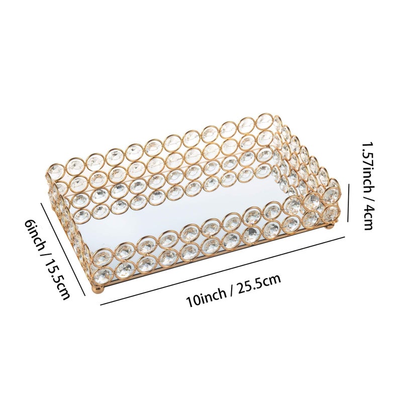 Feyarl 10 Inch Crystal Cosmetic Perfume Tray Vanity Makeup Jewelry Trinket Organizer Mirrored Decorative Tray Storage Home Deco Wedding Dresser Birthday Gift (Gold) - Image 3